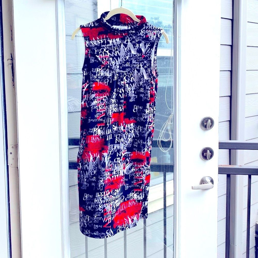 AZIZA Womens Small Multi-Damask Cowl Neck Sleeveless Pockets Sheath Career Dress